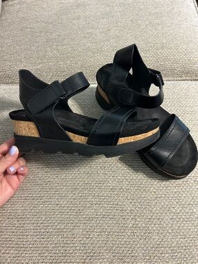 Pierre Dumas Black Cork Wedge Sandals